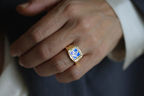 Master Mason Blue Lodge Ring - Gold & Blue Enamel Swivel