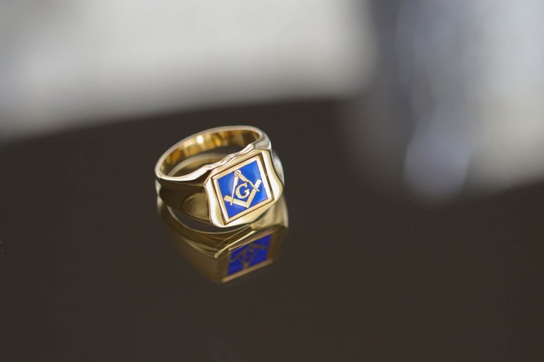 Master Mason Blue Lodge Ring - Gold & Blue Enamel Swivel