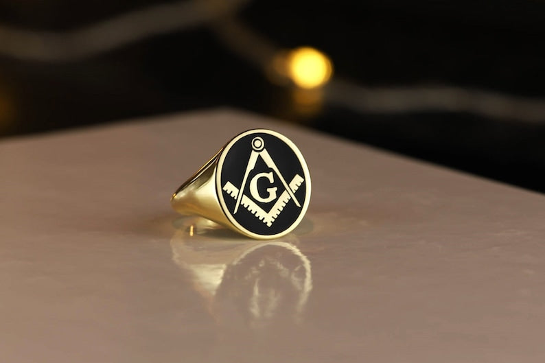 Master Mason Blue Lodge Ring - Gold With Black Enamel