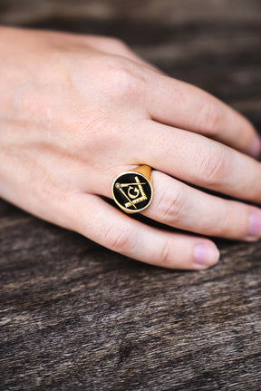 Master Mason Blue Lodge Ring - Gold With Black Enamel