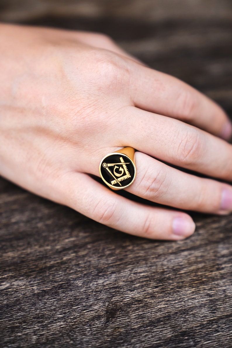 Master Mason Blue Lodge Ring - Gold With Black Enamel
