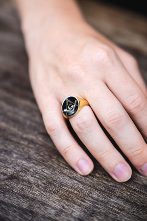 Master Mason Blue Lodge Ring - Gold With Black Enamel