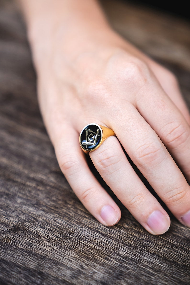 Master Mason Blue Lodge Ring - Gold With Black Enamel