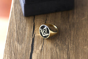 Master Mason Blue Lodge Ring - Gold With Black Enamel