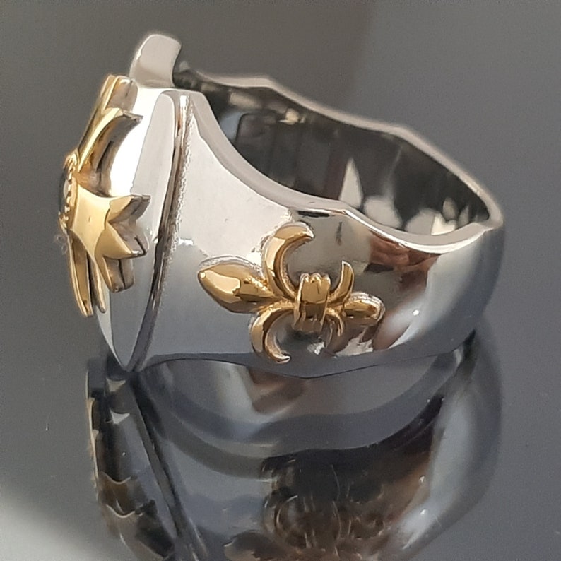 Knights Templar Ring - Gold Plated Cross Sterling Silver & Blue Sapphire