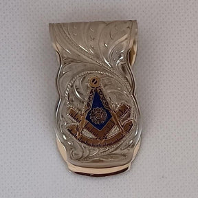 Past Master Blue Lodge Money Clip - Nickel Gold & Blue Square & Compass - Bricks Masons