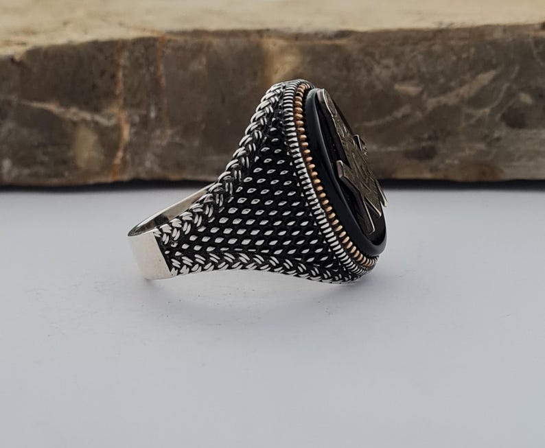 Master Mason Blue Lodge Ring - Handmade Sterling Silver Onyx - Bricks Masons