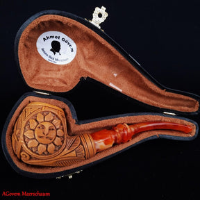Master Mason Blue Lodge Meerschaum Pipe - Eye of Providence With Square & Compass G - Bricks Masons
