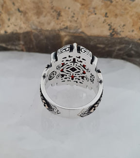Master Mason Blue Lodge Ring - Garnet Zircon Compass & Square - Bricks Masons