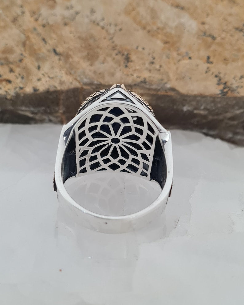 Master Mason Blue Lodge Ring - Handmade Sterling Silver Lapis Lazuli - Bricks Masons
