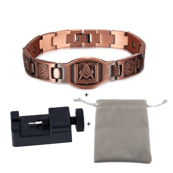 Knights Templar Commandery Bracelet - Square and Compass G/Cross Copper Magnetic - Bricks Masons