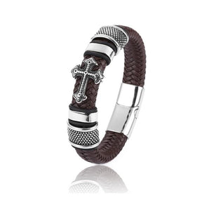 Knights Templar Bracelet - Magnetic Cross (Black/Brown) - Bricks Masons