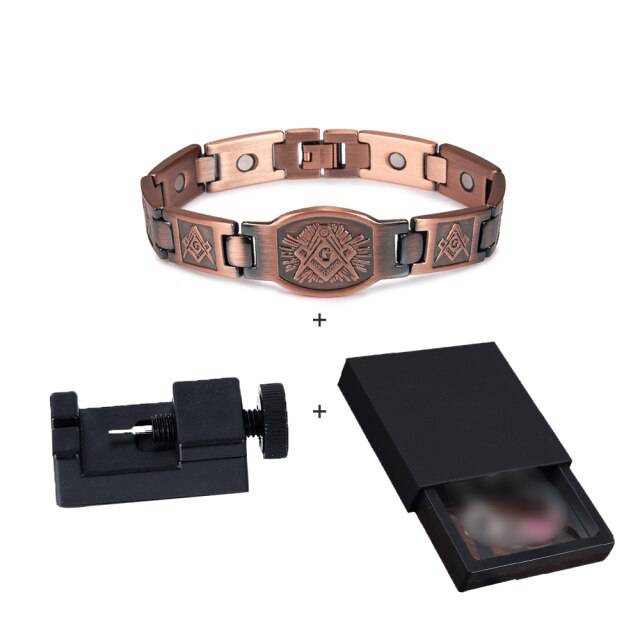 Knights Templar Bracelet - Square and Compass G/Cross Copper Magnetic - Bricks Masons