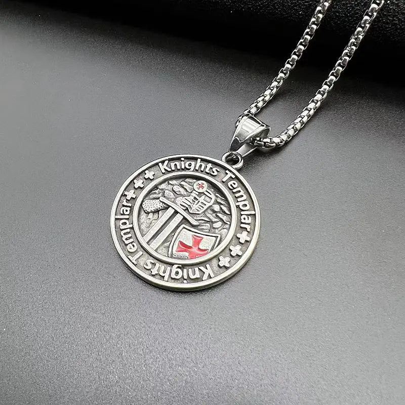 Knights Templar Necklace - Round Shape Stainless steel - Bricks Masons