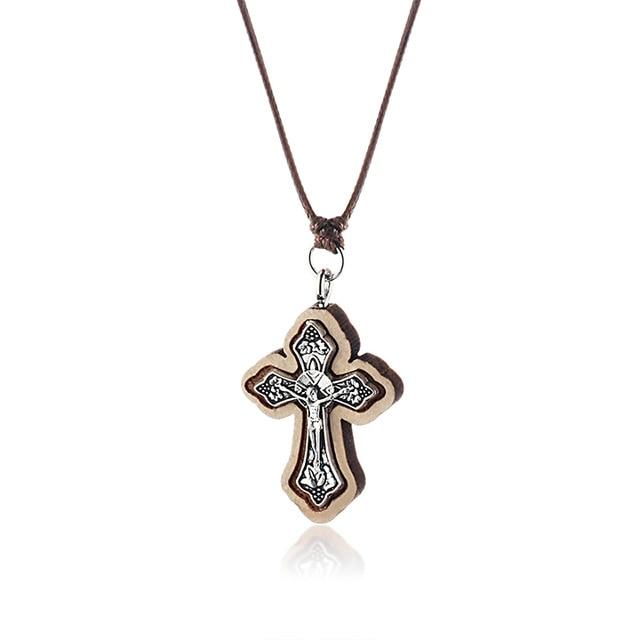 Knights Templar Necklace - Wooden Jerusalem Cross - Bricks Masons