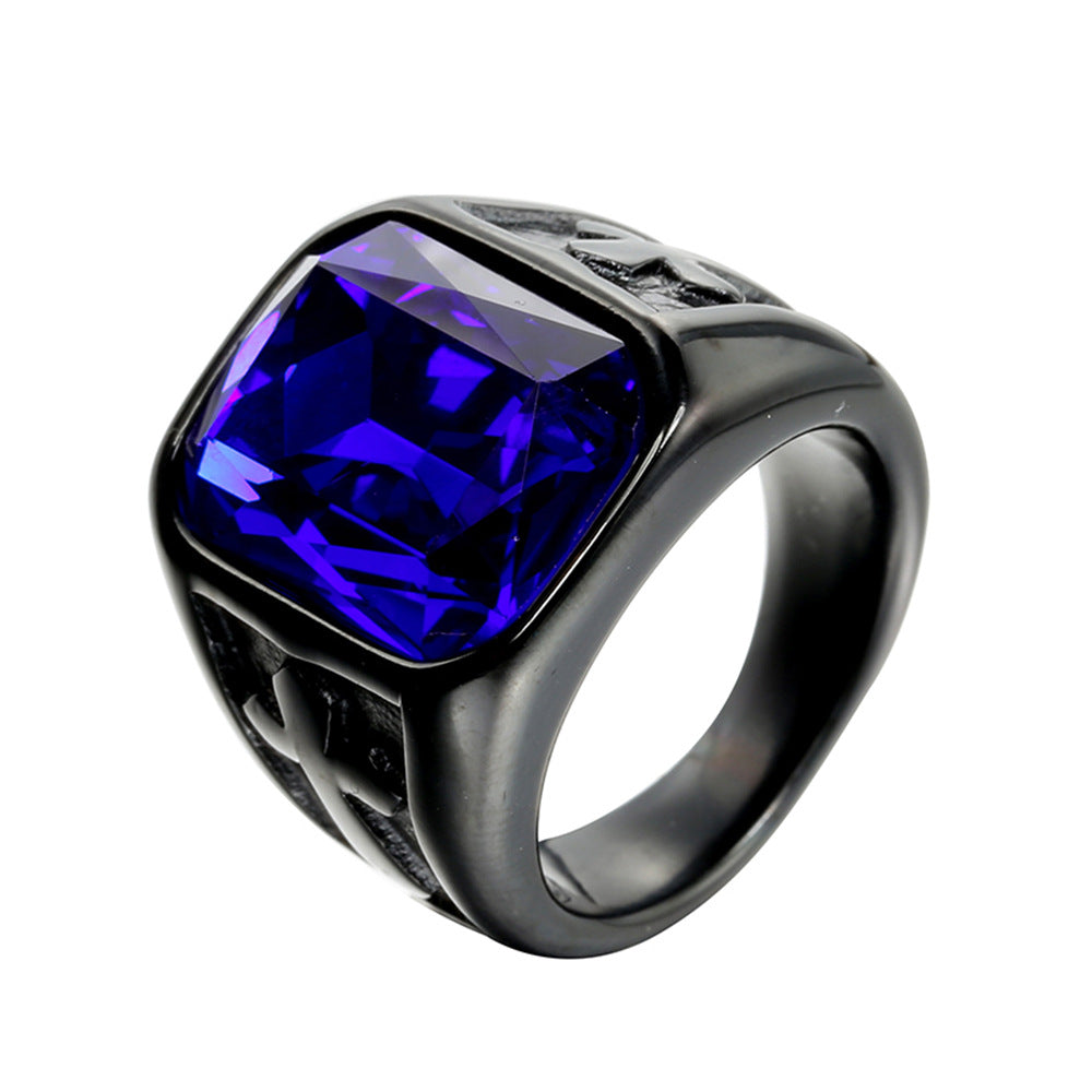 Knights Templar Commandery Ring - Black With Various Gemstones Stainless Steel Ring - Bricks Masons