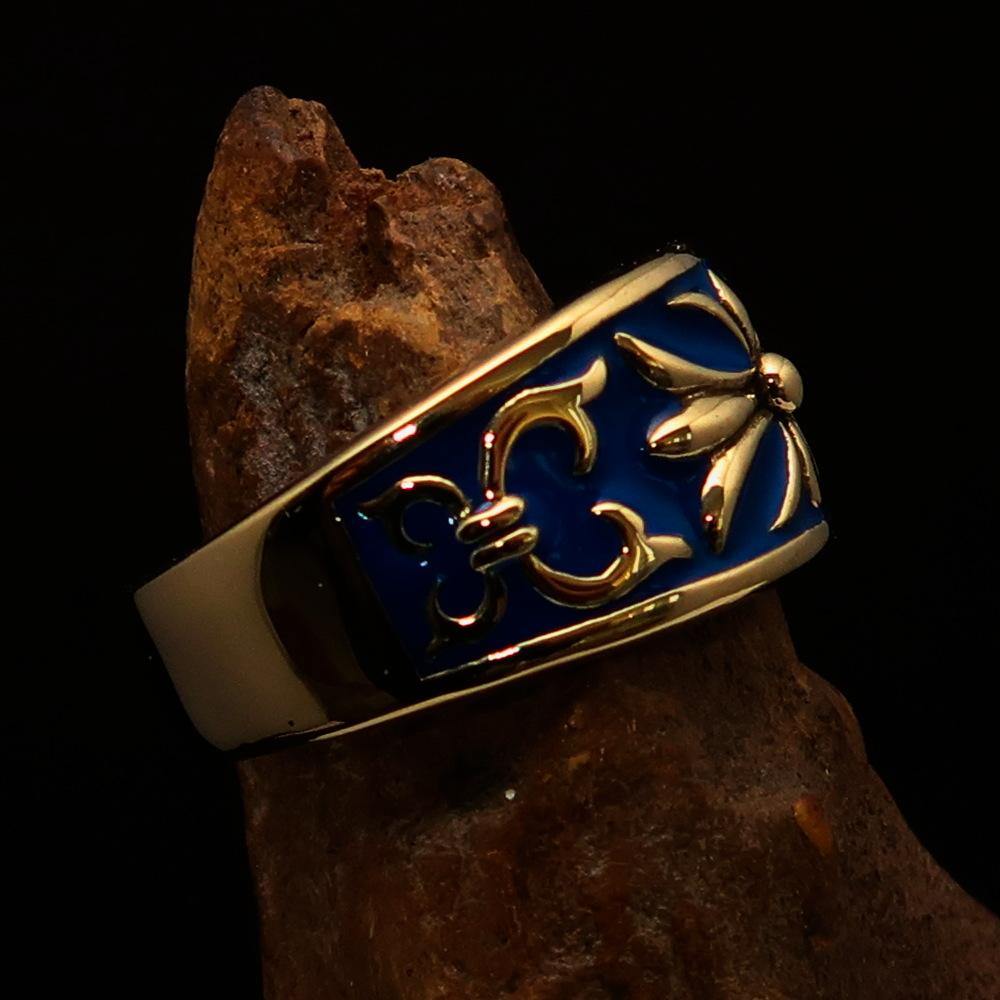 Knights Templar Ring - Blue & Gold Brass Cross - Bricks Masons