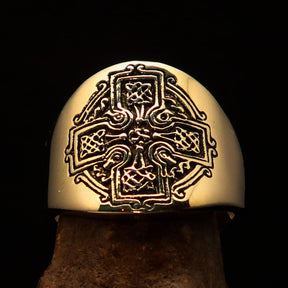 Knights Templar Ring - Gold Cross Antiqued Brass - Bricks Masons