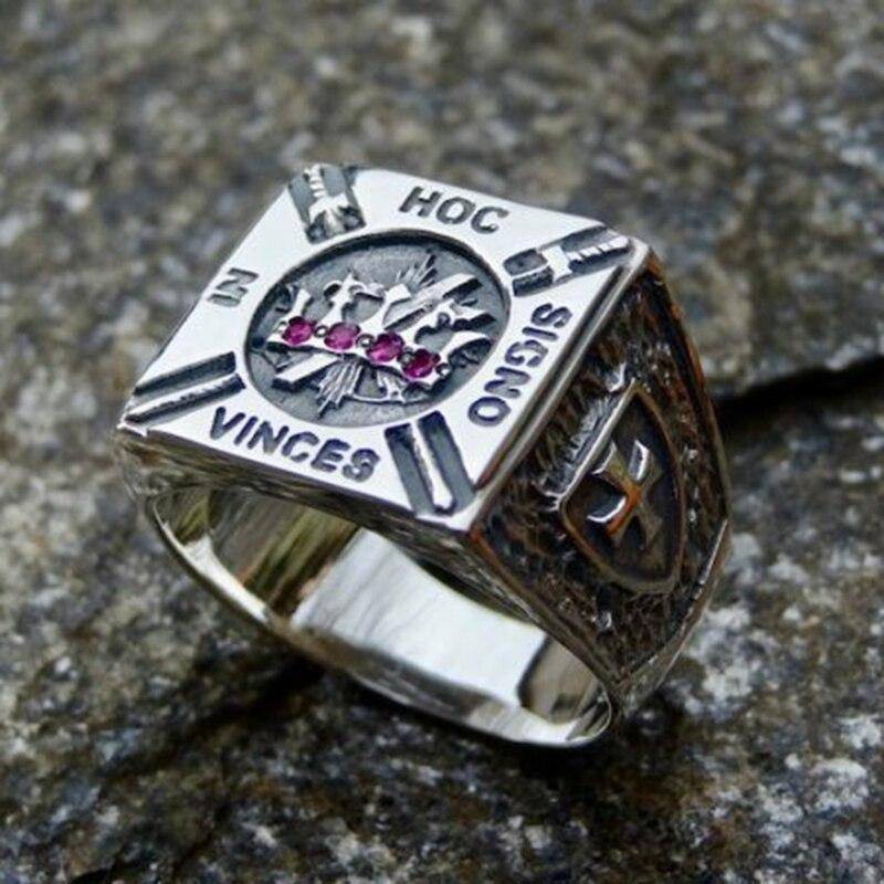 Knights Templar Ring - IN HOC SIGNO VINCES Silver Stainless Steel - Bricks Masons