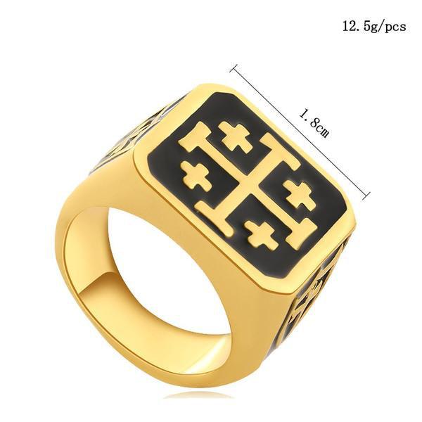 Knights Templar Ring - Jerusalem Cross Gold - Bricks Masons