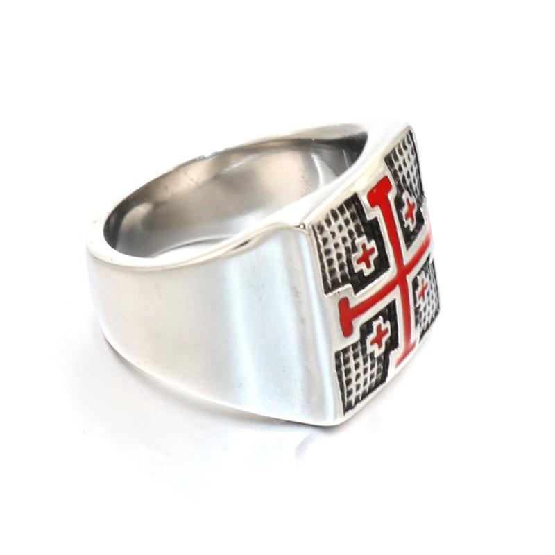 Knights Templar Ring - Jerusalem Cross (Gold/ White) - Bricks Masons