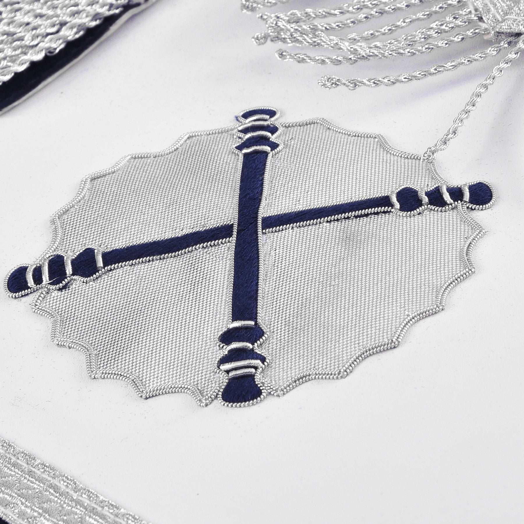 Marshal Blue Lodge Officer Apron - Dark Blue With Silver Hand Embroidery Bullion - Bricks Masons