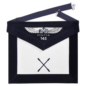 Marshal Blue Lodge Officer Apron - Kenton Lodge Navy Velvet With Silver Embroidery Thread - Bricks Masons