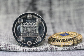 Master Mason Blue Lodge Ring - Sterling Silver 18k Yellow Gold Plated Face - Bricks Masons