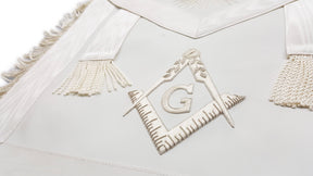 Master Mason Blue Lodge Apron - White Hand Embroidery - Bricks Masons