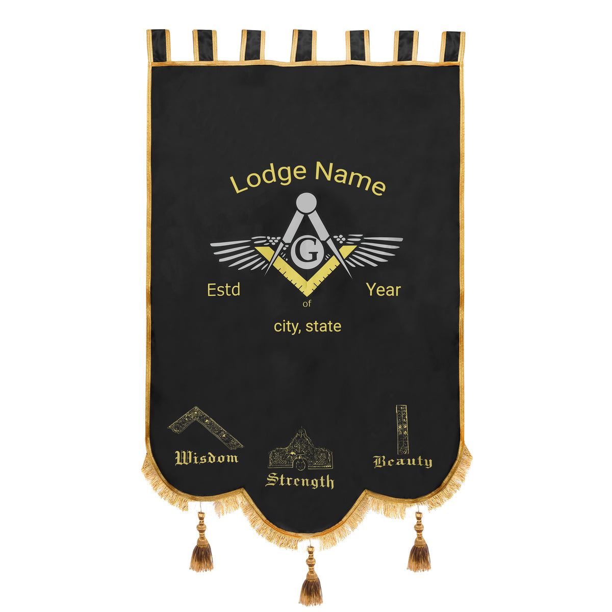 Master Mason Blue Lodge Banner - Machine Embroidery Fully Customizable - Bricks Masons