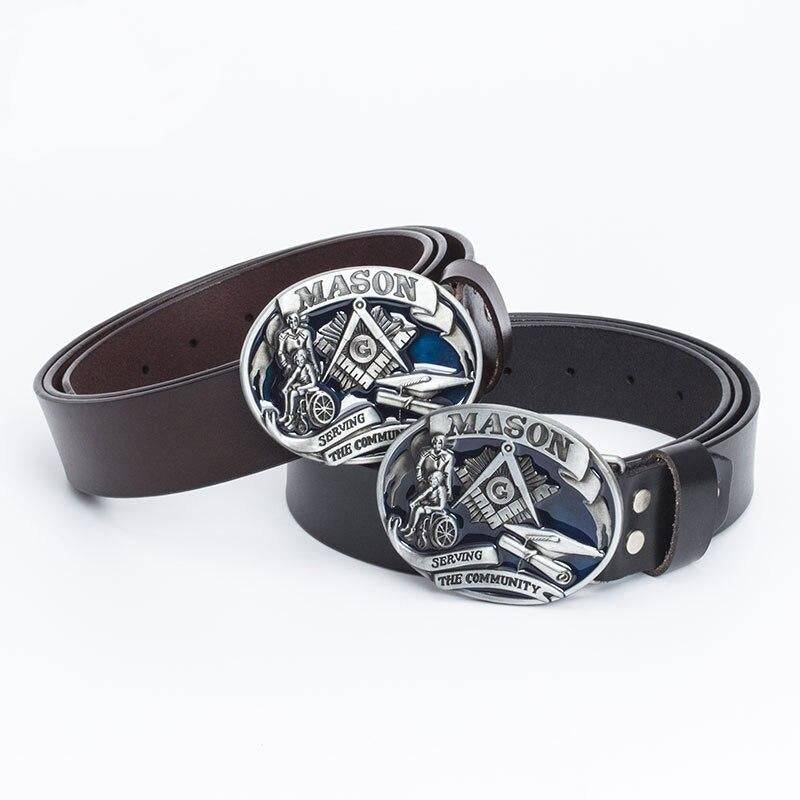 Master Mason Blue Lodge Belt - Serving The Community Square & Compass G (Coffee/Black) - Bricks Masons