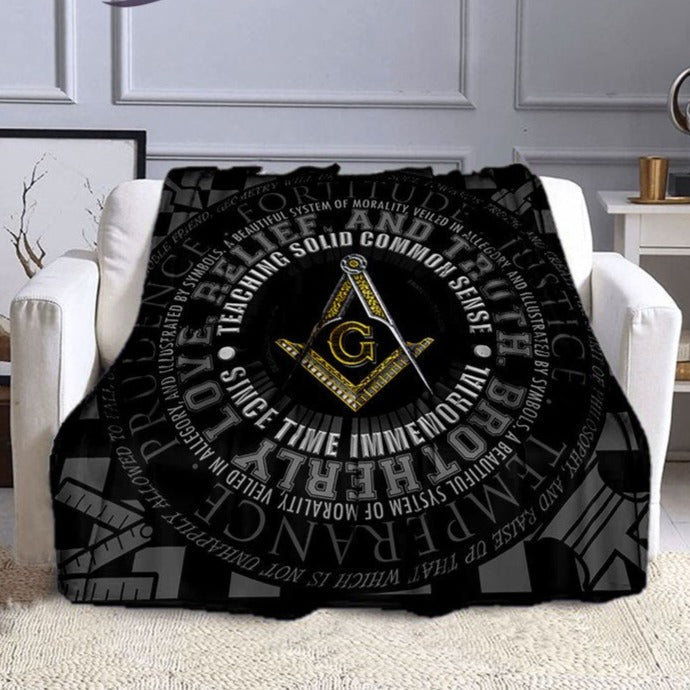 Master Mason Blue Lodge Blanket - Square and Compass G Flannel - Bricks Masons