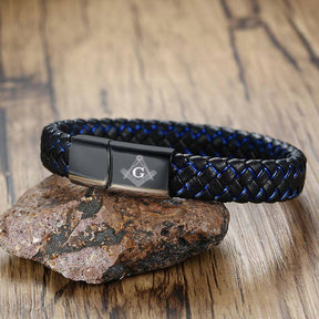 Master Mason Blue Lodge Bracelet - Magnetic Genuine Leather - Bricks Masons