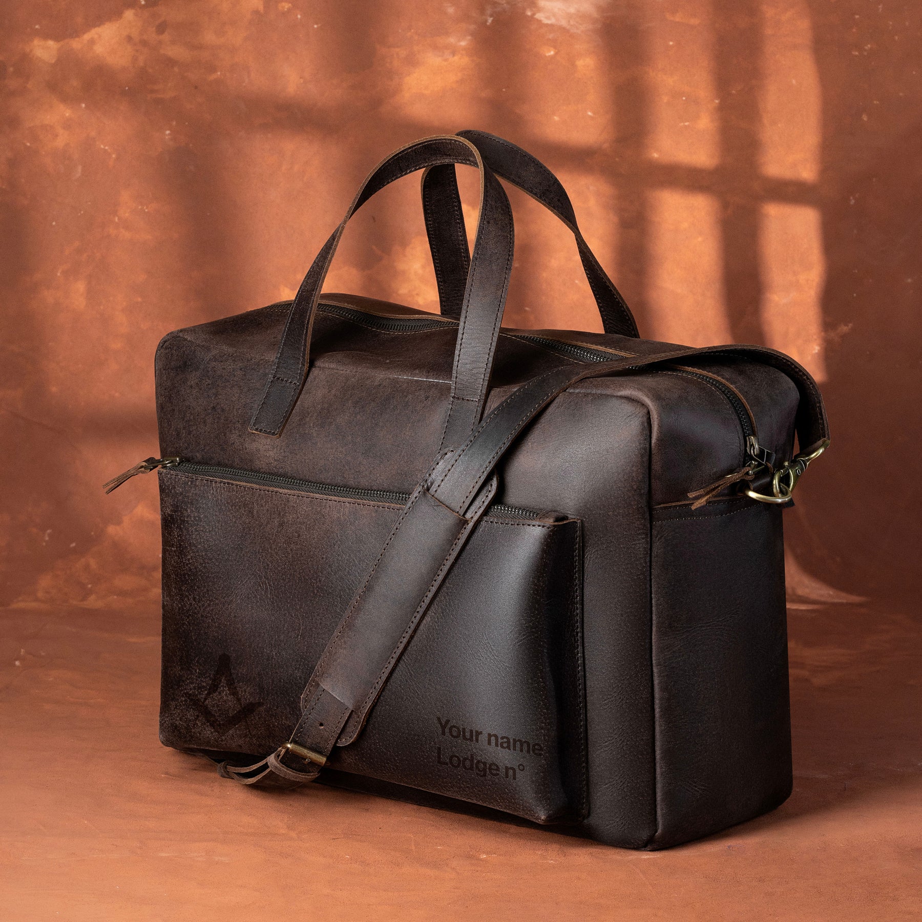 Master Mason Blue Lodge Briefcase - Dark Brown Cow Leather - Bricks Masons