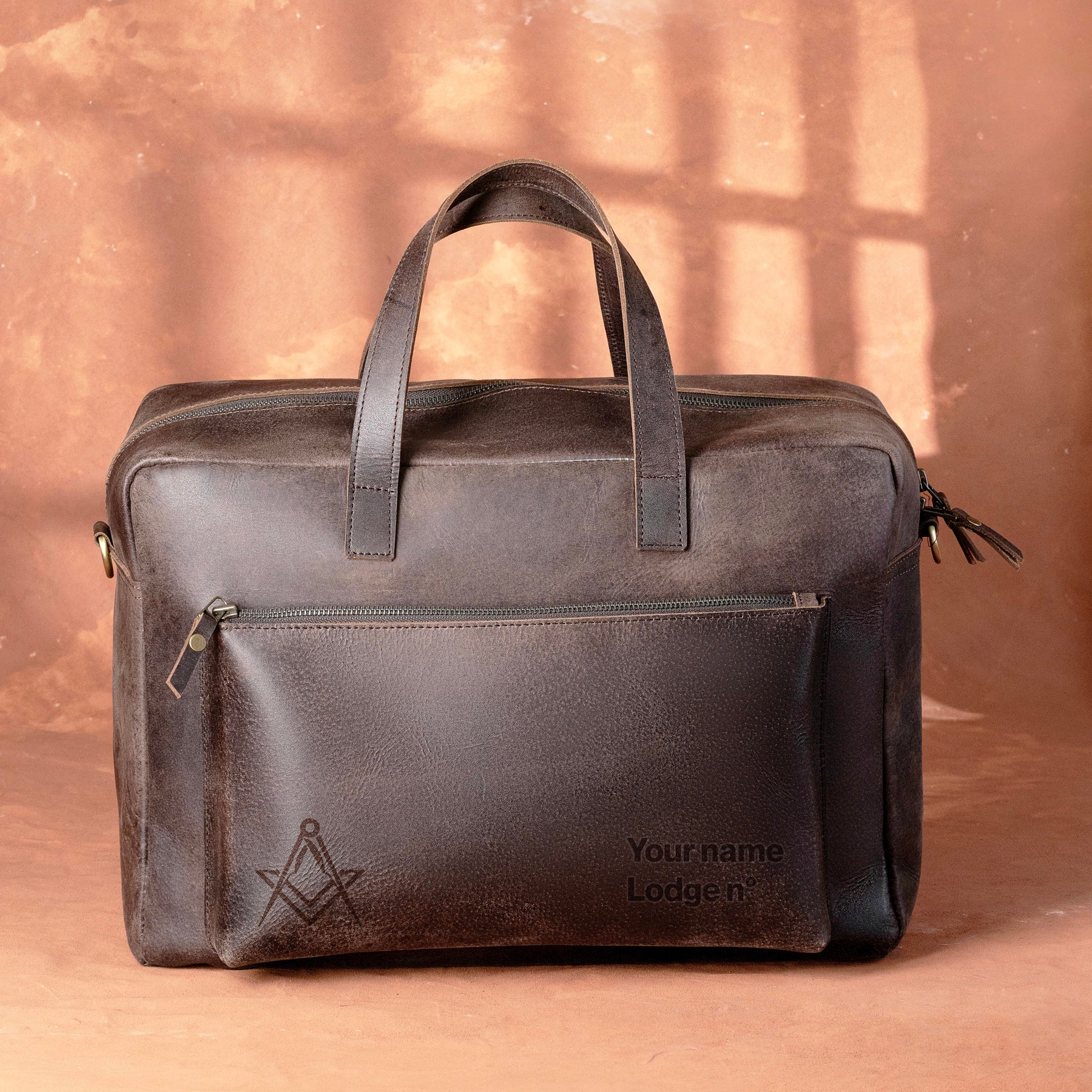 Master Mason Blue Lodge Briefcase - Dark Brown Cow Leather - Bricks Masons