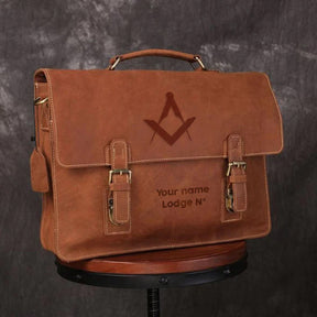 Master Mason Blue Lodge Briefcase - Handmade Leather - Bricks Masons