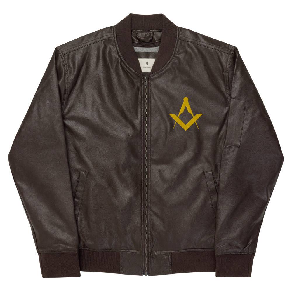 Master Mason Blue Lodge Jacket - Square and Compass Leather Golden Embroidery - Bricks Masons