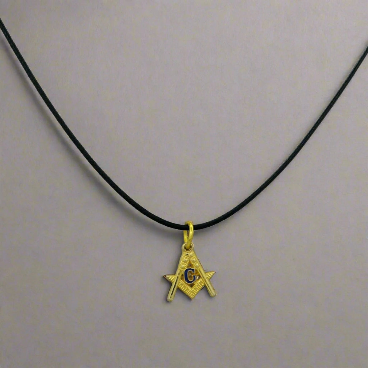 Master Mason Blue Lodge Necklace - Gold Plated Compass And Square G With Leather Chain - Bricks Masons
