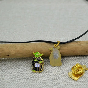 Master Mason Blue Lodge Necklace - Gold Plated Mason Apron Yoda Pendant With Leather Chain - Bricks Masons