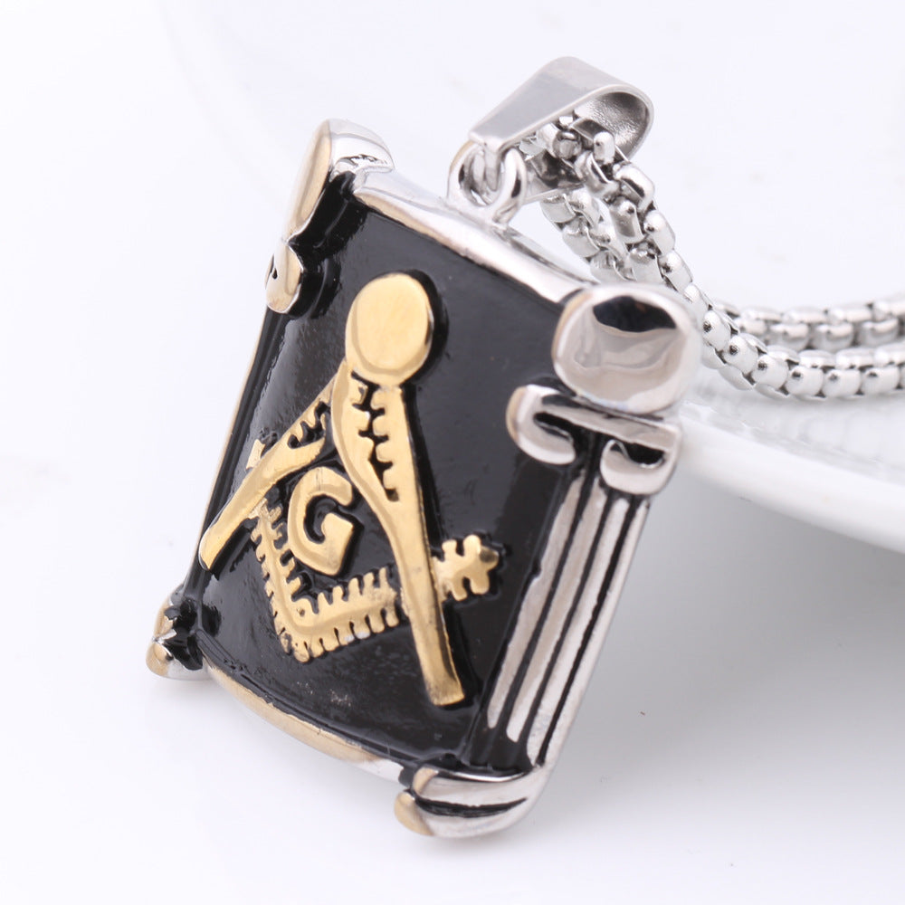 Master Mason Blue Lodge Necklace - Gold Square Compass G Stainless Steel Pendant - Bricks Masons