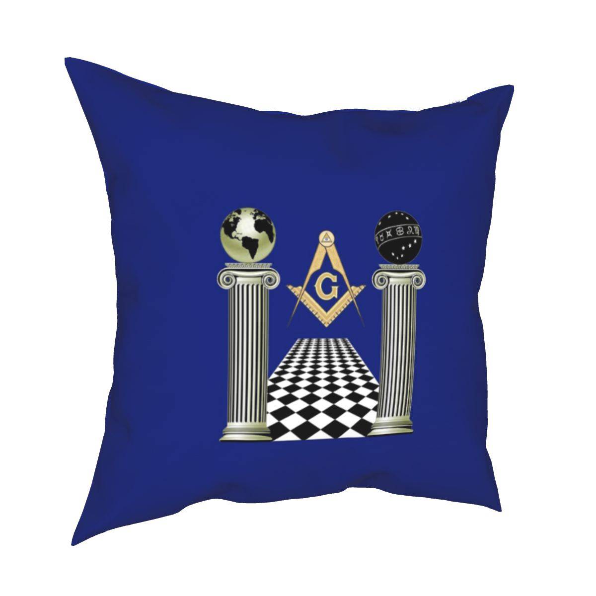 Master Mason Blue Lodge Pillowcase - Compass And Square Solomon's Temple Blue - Bricks Masons