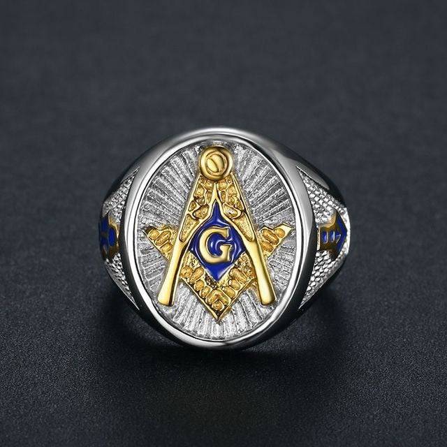 Master Mason Blue Lodge Ring - Compass and Square G Stainless Steel - Bricks Masons
