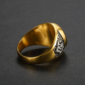 Master Mason Blue Lodge Ring - Square and Compass G Gold Crystal Plated - Bricks Masons