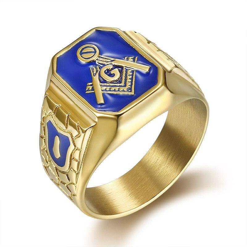 Master Mason Blue Lodge Ring - Square & Compass G (Blue) - Bricks Masons