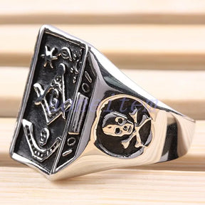 Master Mason Blue Lodge Ring - Stainless Steel & Black - Bricks Masons