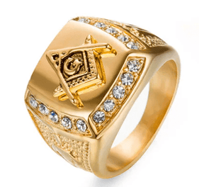 Master Mason Blue Lodge Ring - Zirconia in Gold - Bricks Masons