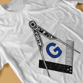 Master Mason Blue Lodge T-shirt -  Black White Blue Polyester Square & Compass G - Bricks Masons