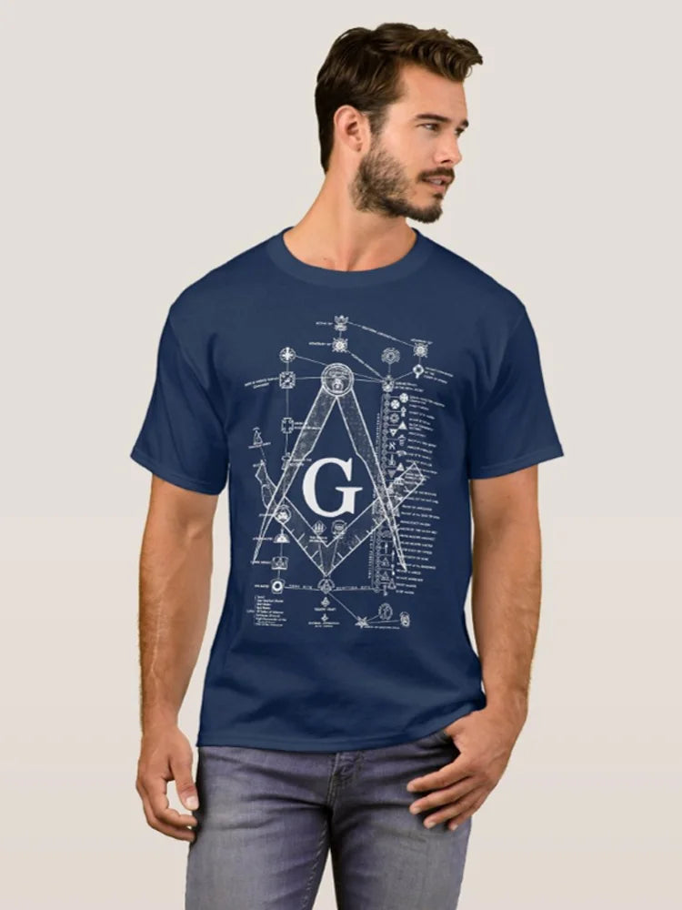 Master Mason Blue Lodge T-Shirt - Cotton Square & Compass G - Bricks Masons