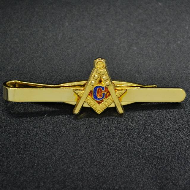 Master Mason Blue Lodge Tie Bar - Golden Classic Square and Compass G - Bricks Masons