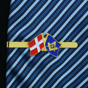 Master Mason Blue Lodge Tie Bar - Square and Compass G With Danish Flag - Bricks Masons